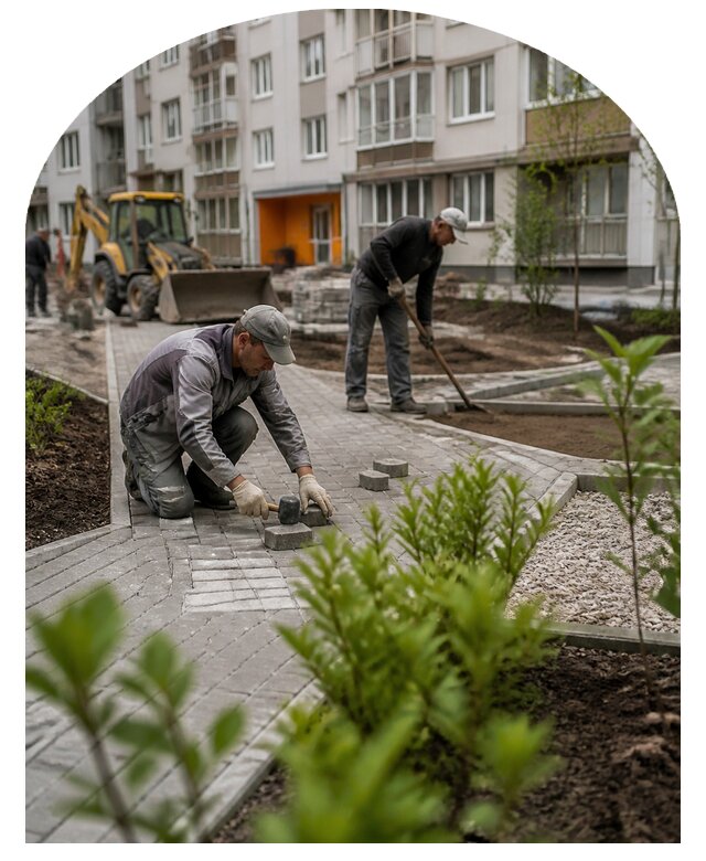 Благоустройство двора многоквартирного дома в Петергофе