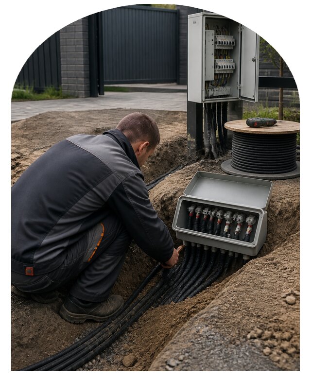 Монтаж и прокладка электрики на участке под ключ в Петергофе